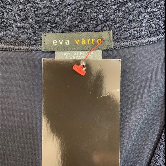 EVA VARRO 3/4 SLV. EMPIRE WAIST ONE BUTTON JACKET, NAVY PEBBLES - Picture 3 of 4